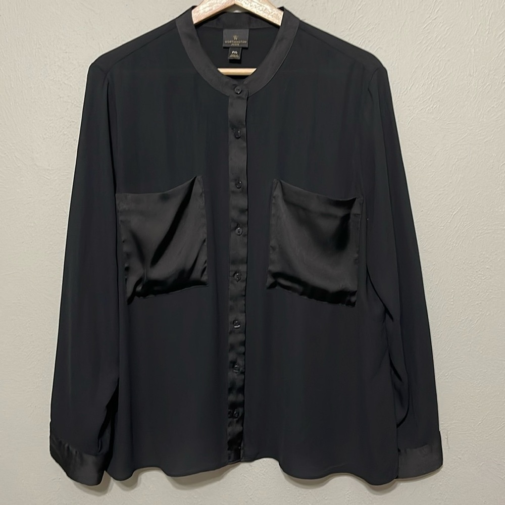 Worthington Petite XL LS Blouse in Black